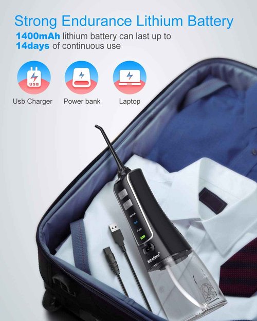 Nicefeel Cordless and Rechargeable Water Flosser - 300ML Water Tank Oral Irrigator, 4 Jet Tips, 3 Pressure Modes - IPX7 Waterproof and Travel Friendly for Dental Care
