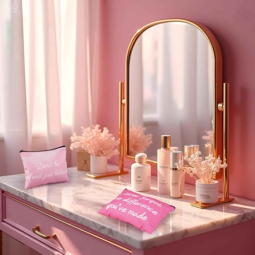 Fjoron 12 PCS Pink Inspirational Canvas Makeup Bags Bulk Makeup Bags for Women Inspirational Quotes Cosmetics Bags with Zipper Gift for Valentine's Day Christmas Graduation