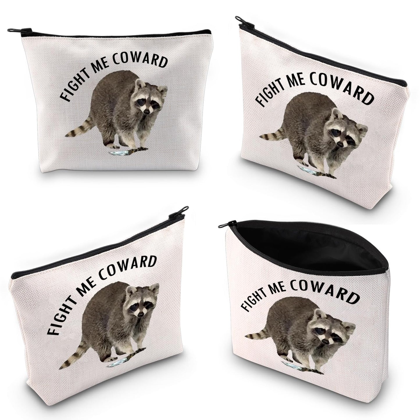 XYANFA Raccoon Cosmetic Bag Raccoon Gift For Raccoon Lover Fight Me Coward Raccoon Themed Zipper Pouch (FIGHT ME COWARD)