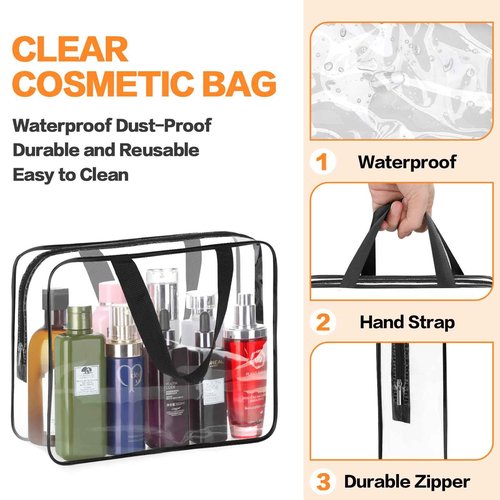 HAOGUAGUA 2-Piece Large Clear Makeup Cosmetic Organizer Bag, Plastic Tote Bags, Waterproof Transparent Handbag Purse
