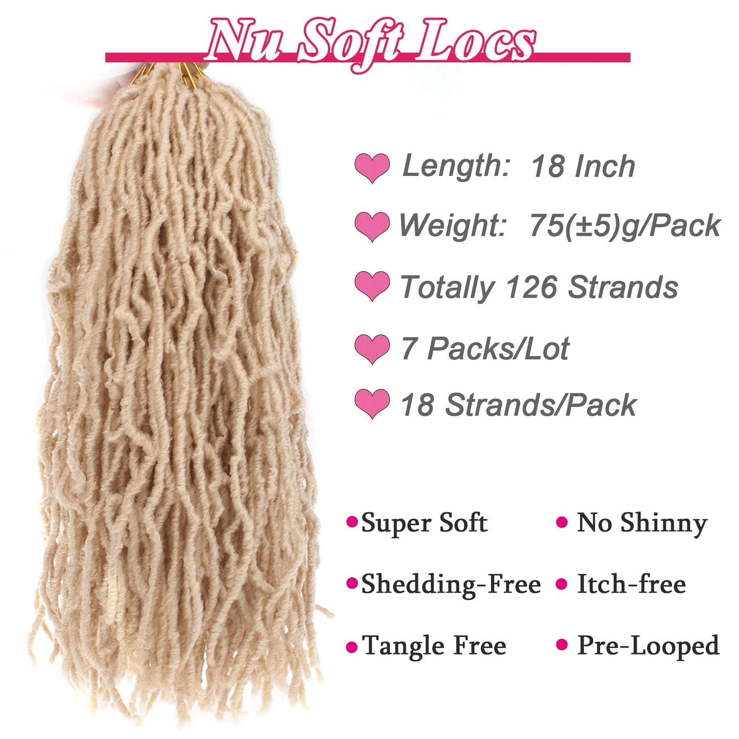 Leeven 18 Inch Blonde Synthetic New Faux Locs Crochet Braids Hair 7 Pack/lot Extend Soft Locs Braiding Hair for Women Curly Wavy Goddess Soft Locs Crochet Hair Extensions 613#