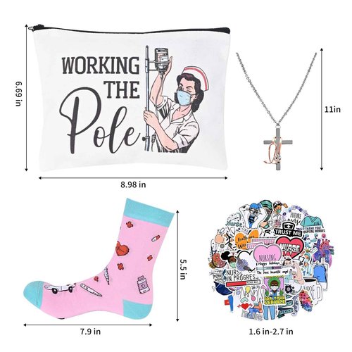 Nurse Gifts for Women,Nurse Accessories for Work with Makeup Bag,Necklace,Socks,Stickers,Nurses Graduation Gift In Bulk with Zipper Bag Cosmetic Bag