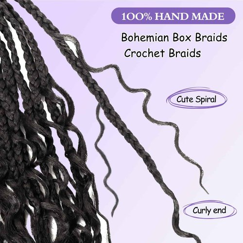 Mebeli Goddess Box Braids Crochet Hair,8inch Pre Looped Boho Box Braids Crochet Hair with curly Ends,8pcs Bohemian Crochet Braid Synthetic Hair Extensions for Black Women(8inch,#2)