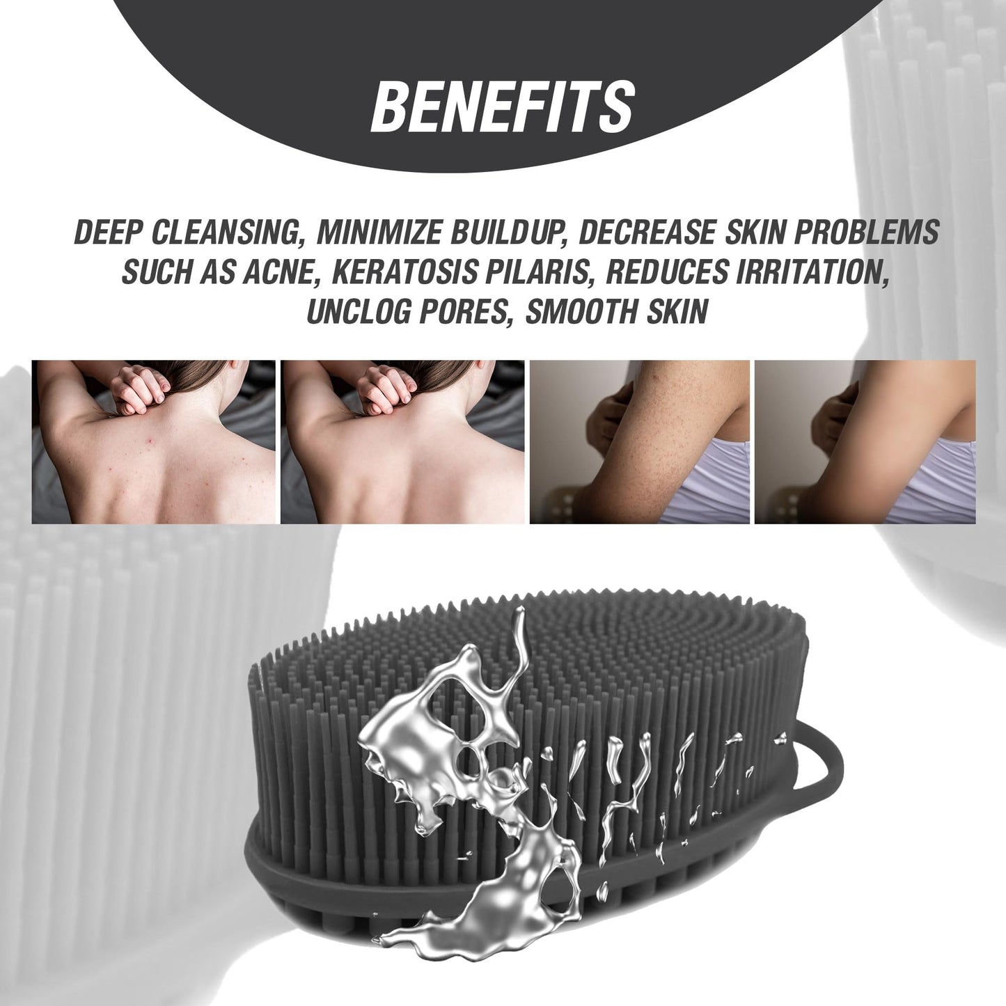 Avilana Silver-Infused Silicone Body Scrubber – Dual-Sided Cleanser & Massager – Hygienic, Long-Lasting, and Gentle for Full-Body Cleansing