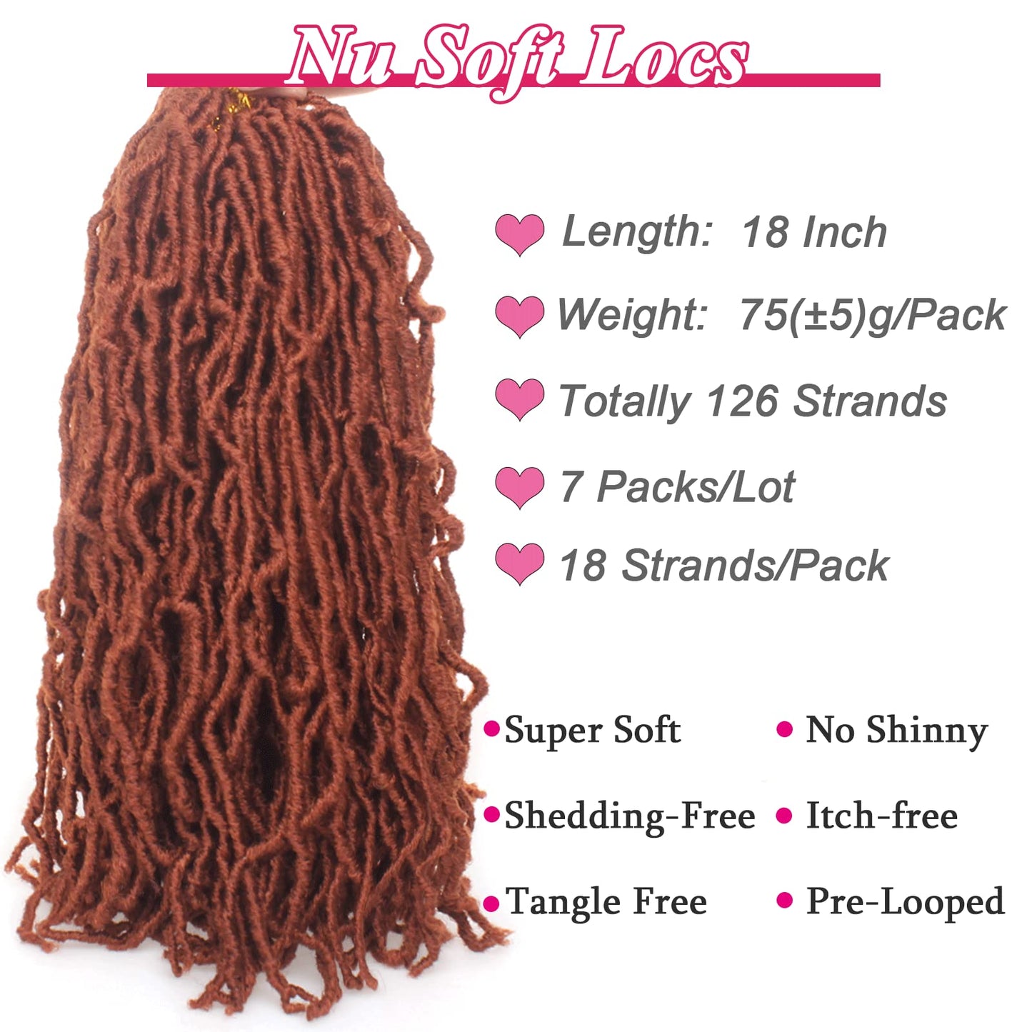 Leeven 18 Inch New Soft Locs Crochet Braids Hair 350# Pre-looped Curly Locs Braiding Hair 7 Packs Ginger Goddess Locs Hair Extensions Cooper Red Faux Locs Crochet Hair for Women