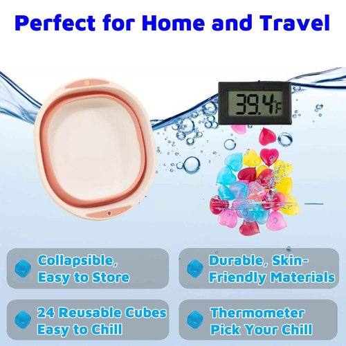Face Bowl for Ice Bath, Cold Face Plunge Bowl Kit, Foldable Bowl for Face Ice Bath with Reusable Cubes, Portable Cold Plunge Face Bowl, Ice Bowl for Face Cold Plunge Chiller (Light Pink)