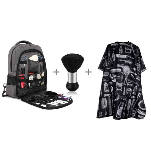 HUIMSWARM Barber Supplies Backpack with 1PCS Barber Cape&1PCS Barber Brush,Professional Hair Cutting Tools Bag,Large Capacity,Casual Gray,Three Layer,Mobile Barber Accessioes Station for Barbers