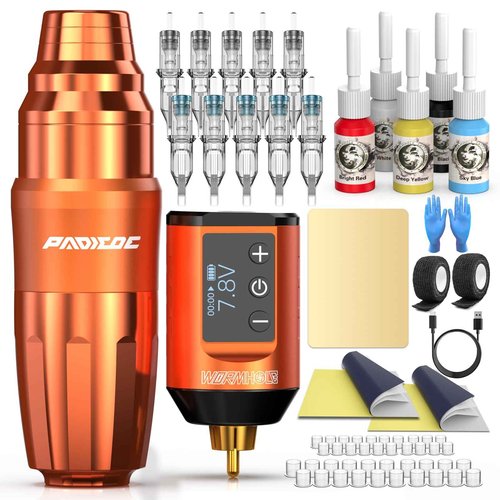 Padieoe Tattoo Gun Dotwork Tattoo Kit Wireless Tattoo Machine Kit with 1500mAh Capacity Battery Tattoo Power Supply Rotary Tattoo Practice Pen for Beginners