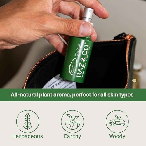 BAZ & CO Naturally Fresh Travel Size Deodorant Body Spray for Men | Aluminium Free Deodorant | Basil, Vetiver & Witch Hazel | 50ml