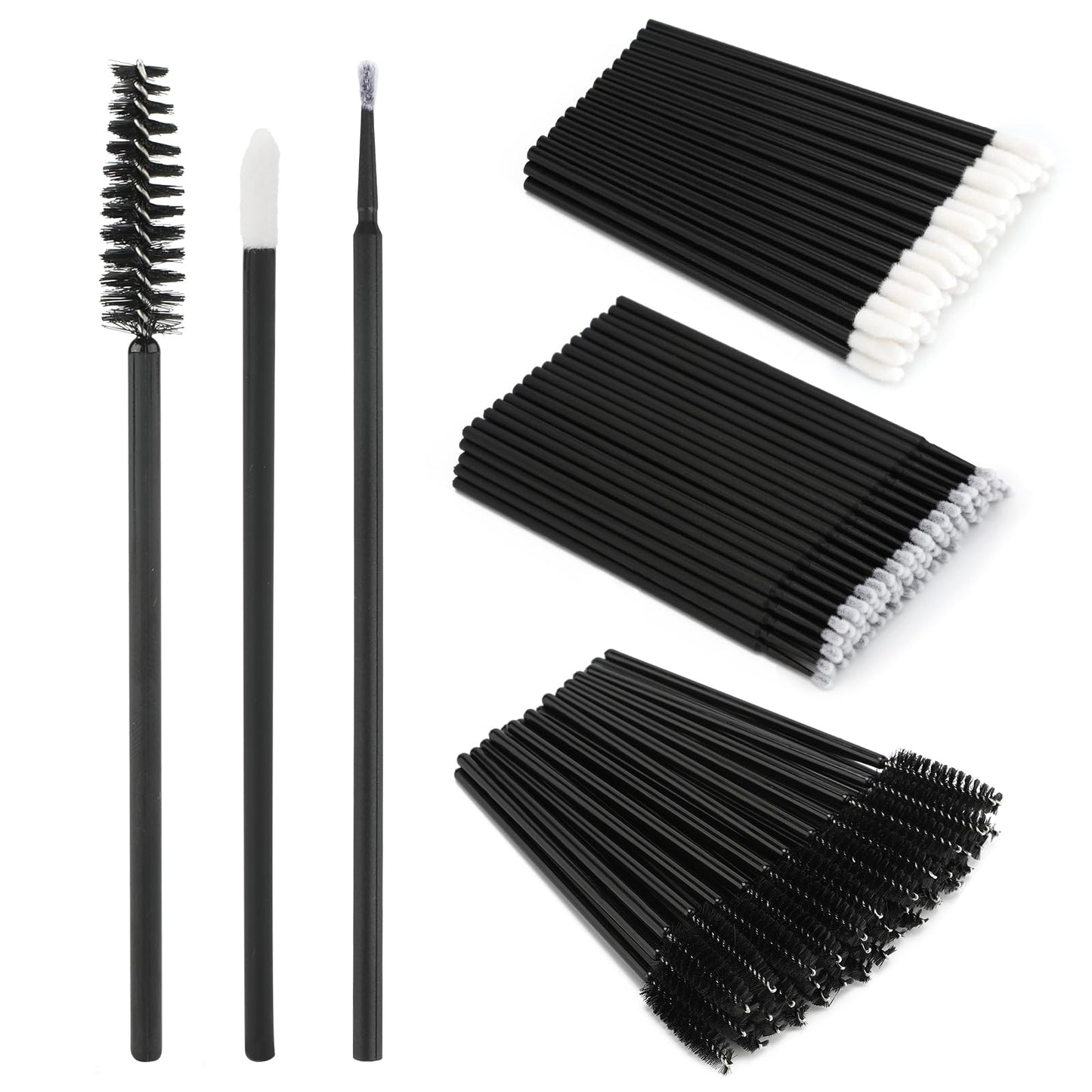 G2PLUS 300PCS Eyelash Extension Supplies Kit, 100PCS Disposable Lip Wands, 100PCS Mascara Brush Applicators, 100PCS Micro Swabs for Eyebrow, Eyelash Extension and Makeup Kits (black）