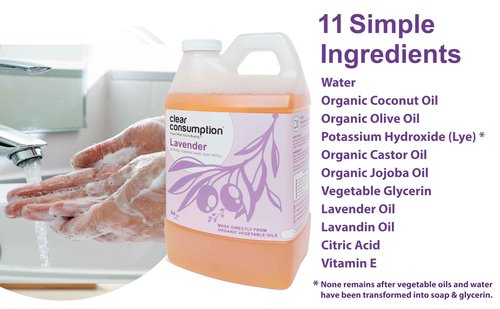 Clear Consumption All Natural Lavender Plant-Based Foaming Hand Soap Refill - Made Directly from Organic Vegetable Oils, 64 oz