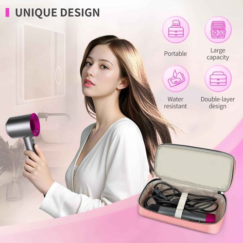 NENYX Double-Layer Water Resistant Travel Carrying Case for Hair Dryer/Shark Flexstyle/Dyson Airwrap and Hair Styler Attachments, Pink(Bag Only)