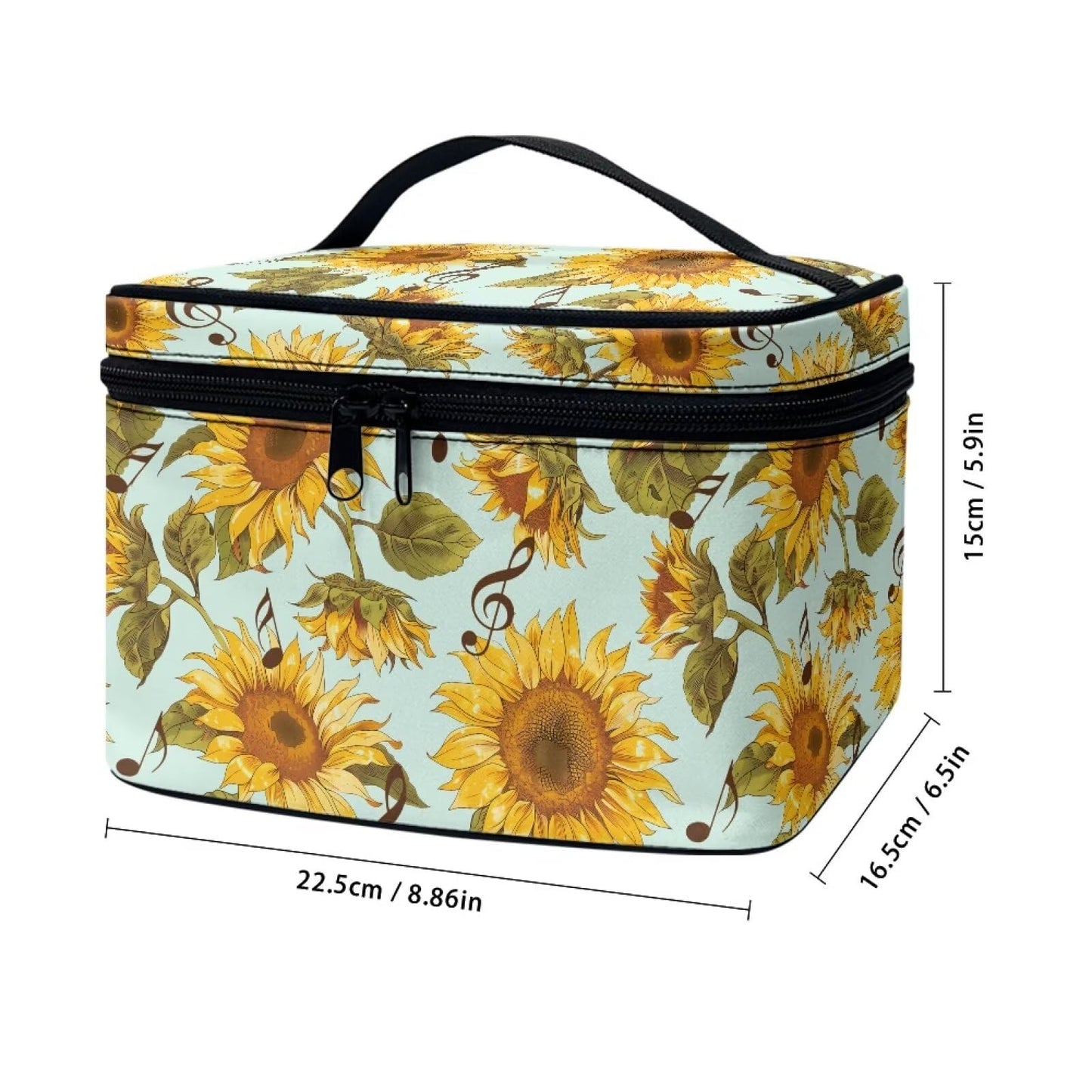 Psaytomey Travel Toiletry Bag Sunflower Music Printed Makeup Brush Bag Case Multifunctional Cosmetic Organizer Durable Makeup Pouch with Handle and Divider