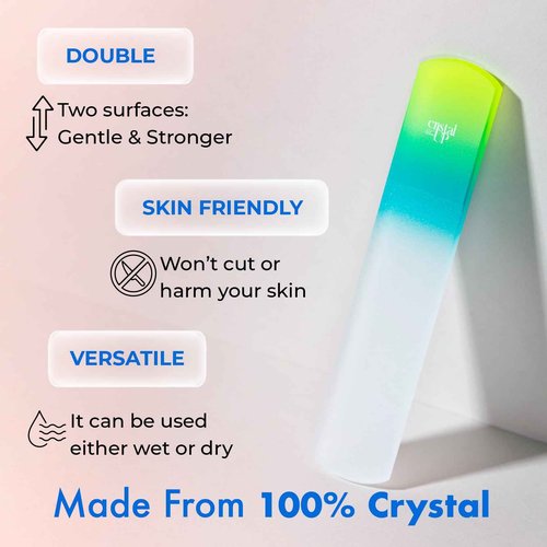 Starter Crystal Care Set - 3PC Includes Glass Foot Scraper, Medium Crystal File, and Cuticle Stick for Natural Nails, Glass File Kit