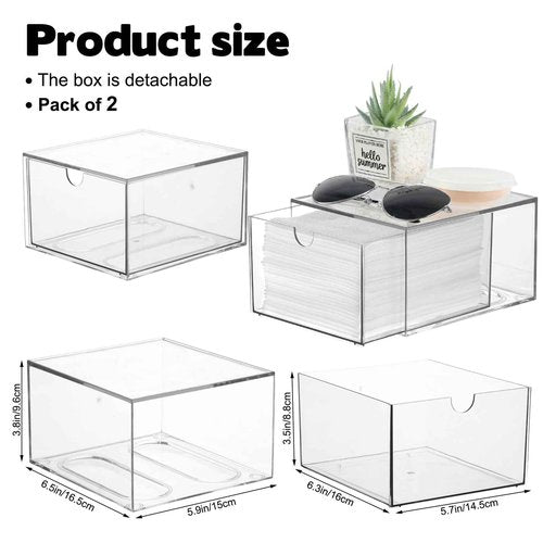 2 Pack Disposable Face Towel Holder, Plastic Face Towels Storage Box with Drawer, Stackable Organizer for Clean Skin Club Face XL Towels, Towel Containers, Skincare Oragnizer for Vanity Organization