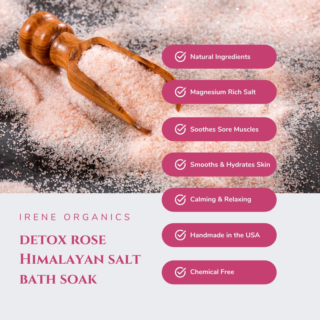 Irene Organics All Natural Bath Salt Soak - Exfoliating Dead Sea Salt + Himalayan Salt Bath Body Scrub for Calm, Soothing and Detoxing (CALM + DETOX (Set of 2))