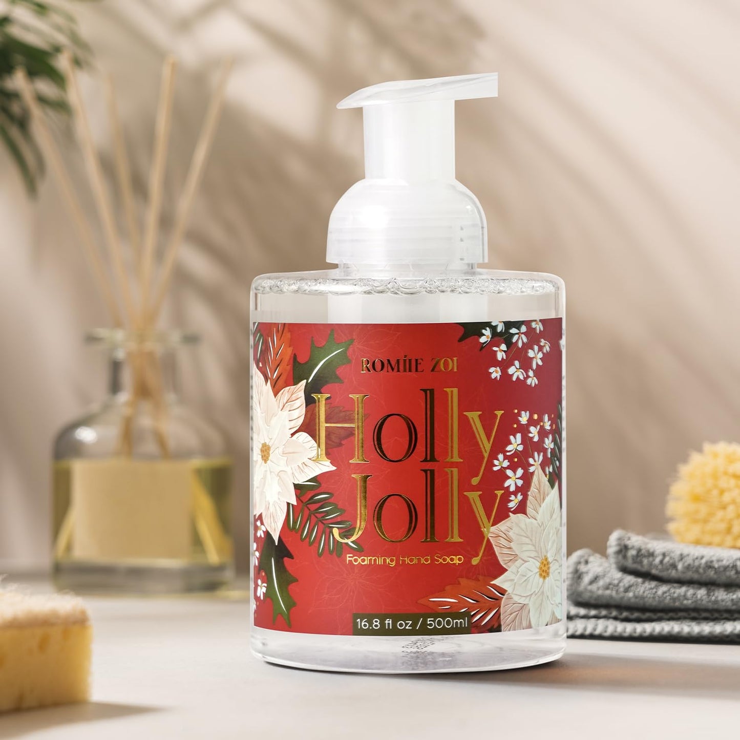 ROMIIE ZOI Christmas Foaming Hand Soap with Gift Box - Holly Jolly, Infused with Citrus & Pine Aroma - 500ml/ 16.8 fl. oz