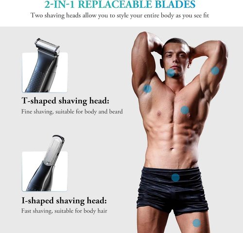 Body Hair Trimmer for Men - 6.0 Upgraded Electric Beard Trimmer, 2-in-1 Dual-Head Shaver and Body Groomer Connectivity Hybrid Face Body IPX6 Wet/Dry Use Groin & Ball Hair Painless Electric Razor Black