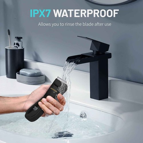 PRITECH Body Hair Trimmer for Men - Waterproof Pubic Hair Ball Trimmer, Ceramic Blade Body Shavers for Men with USB-C Charging, Wet & Dry Use & Nick-Free Design, Sensitive Skin Safe (Black)