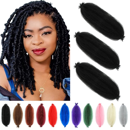 Springy Afro Twist Hair 12 Inch 3 Packs Kinky Twist Hair Black Color Pre Fluffed Marley Twist Braiding Hair for Black Women (12 inch, 1B)