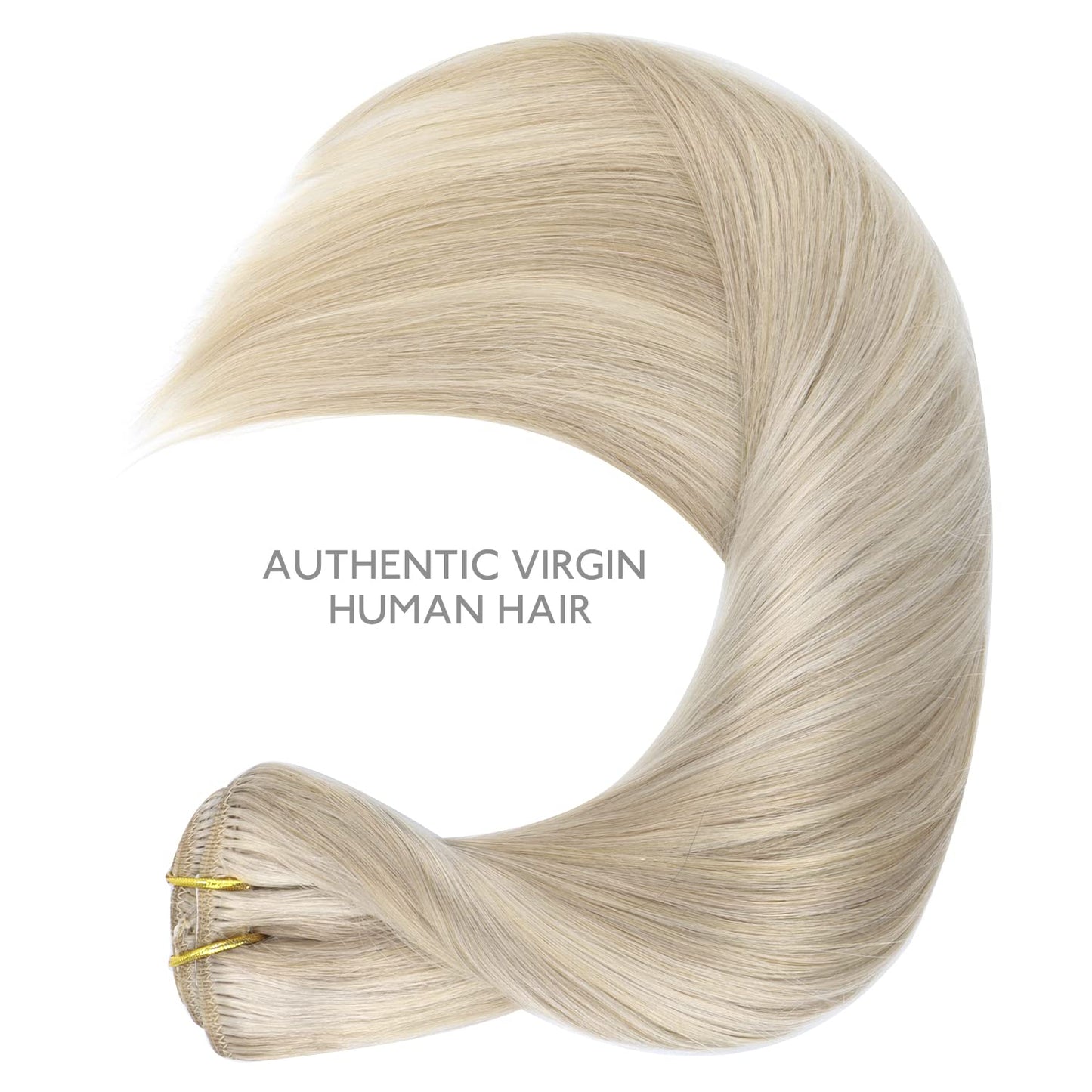 WENNALIFE Clip in Human Hair Extensions 75g 5pcs 16 Inch, Remy Clip in Hair Extensions Real Human Hair Ash Blonde Highlighted Platinum Blonde Virgin Human Hair Clip Ins Extensiones De Cabello Humano