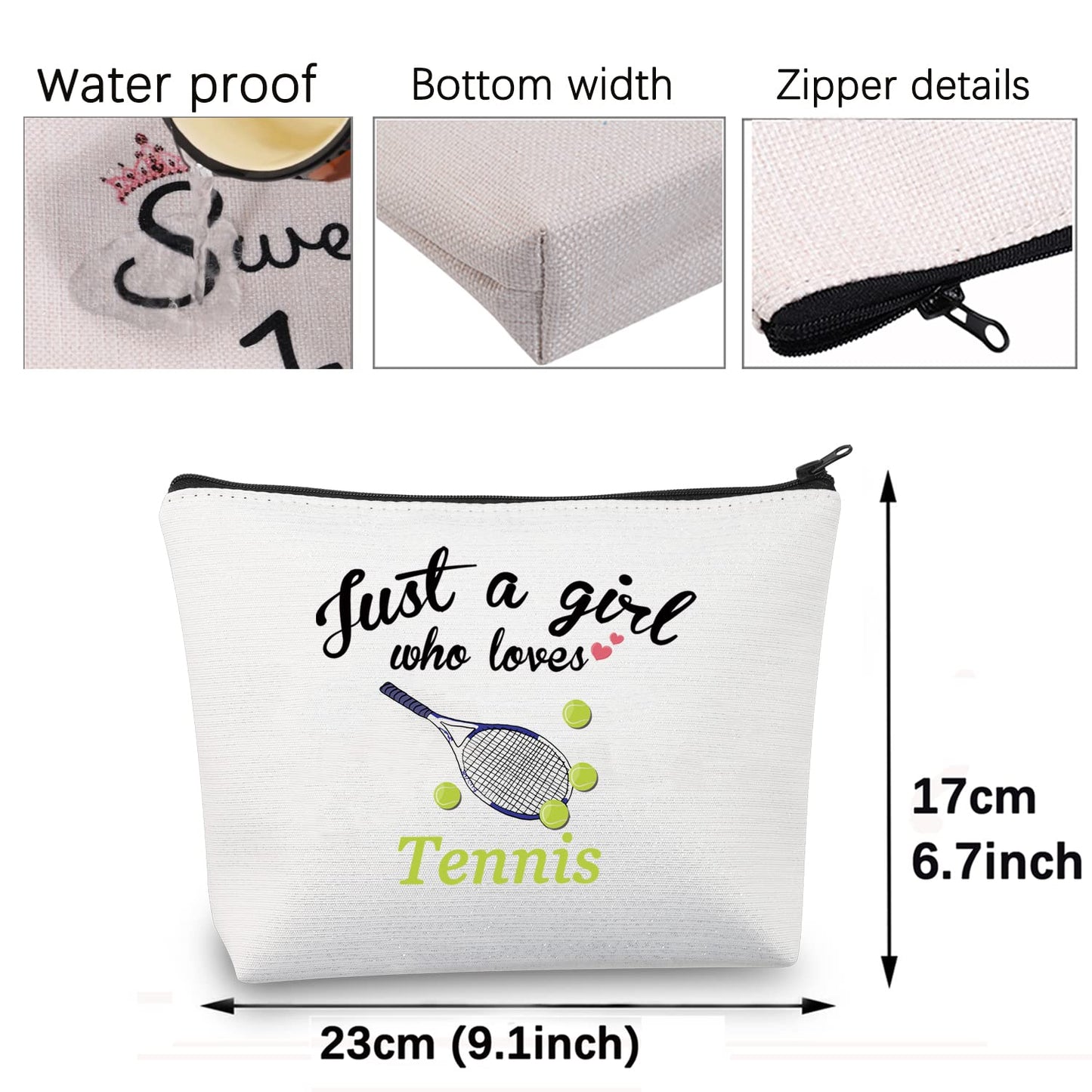 CMNIM Tennis Makeup Bag for Her Tennis Players Gifts Tennis Racquet Cosmetic Bags Small Travel Pouches (just a Girl Who Loves Tennis Makeup Bag)