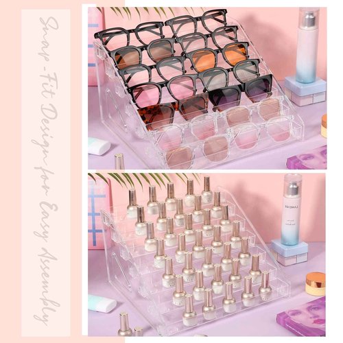 Jetec 4 Pcs 7 Tiers Style Acrylic Card Display Stand Sunglasses Organizer Nail Polish Holder Versatile Display for Trading Cards Greeting Card Stand Essential Oils Cosmetic Eyewear Rack