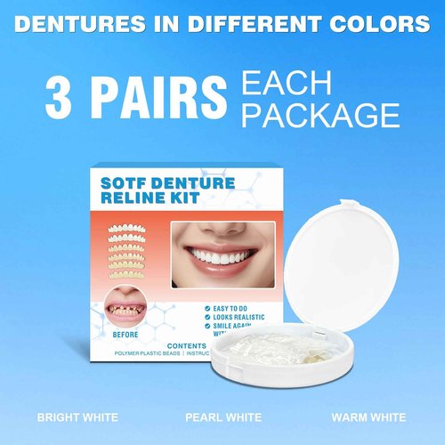 Snap on Veneers Teeth for Women & Men, Reusable False Teeth Cover - Natural Look, Comfort Fit Denture Repair Kit (1 Count 3 Pairs)