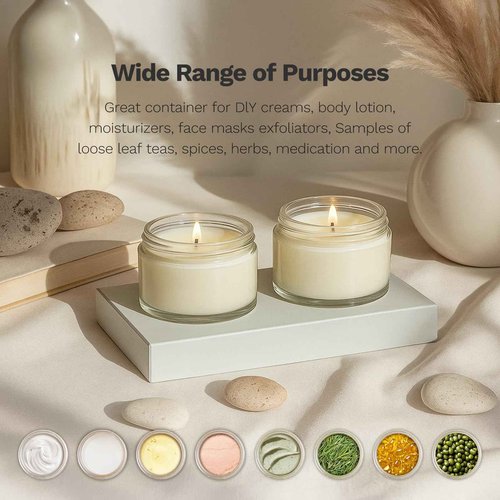 1 oz Glass Jars with Plastic Woodgrain Lids, Bumobum 48 pack Round Clear Cream Jars with Black and White Labels & Inner Liners, Empty Cosmetic Containers for Cream, Lotion, Ointment