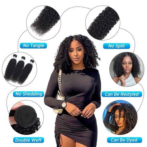 EMOL Curly Bundles Human Hair Kinky Curly Human Hair Bundles for Black Women 8 10 12 inch Afro Kinkycurly Bundles Human Hair Weave 3 Bundles Kinky Hair Wefts