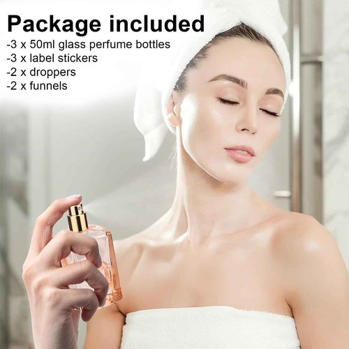 Yebeauty Perfume Bottles Empty, 3pcs 50ml Glass Perfume Bottles Refillable Fine Mist Spray for Perfume Cologne, Clear Amber Pink