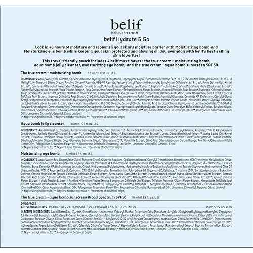 belif Hydrate & Go Kit ? 4-Step Korean Skincare Gift Set with Toner, Moisturizing Bomb, Jelly Cleanser, Eye Bomb, SPF 45 Sunscreen, TSA-Friendly, Deep Hydration & Barrier Care for Glowy, Bouncy Skin