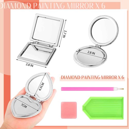 Thyle 6 Pcs Painting Compact Mirror DIY Painting Pocket Portable Folding Purse Mirror with Magnification Diamond Art Kits for Women Gifts