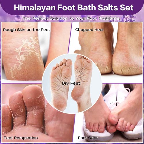 XIWEIOO 4 Pack Foot Soak Salts Kit Himalayan Pink Salt Tea Tree Oil Lavender rose Pure Epsom Salt Soak Pedicure Salt Softens Calluses & Soothes Foot Care Gifts for Mom women