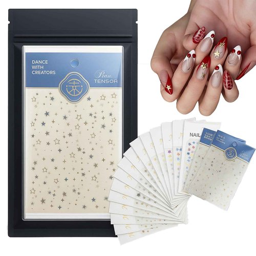 KINGNAME 17 Pcs 3D Star Nail Stickers Decals for Women Nail Art Design Press ons Wedding