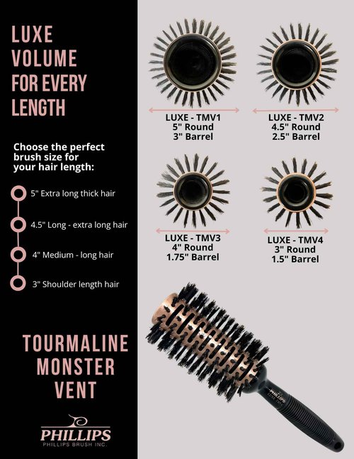 Phillips Brush Luxe Tourmaline Monster Vent 2 Professional Hair Brush (4.5” Diameter Barrel) - Vented Hairbrush Nylon Reinforced Boar Hair Bristles, Sleek Copper & Black Color