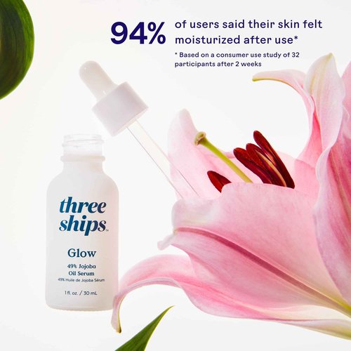 Three Ships - Glow 49% Jojoba Oil Serum | Helps Balance Skin, Control Oil, + Minimize the Look of Pores | Cruelty-Free, Vegan, Paraben-Free, Sensitive Skin Safe (1 fl oz | 30 mL)