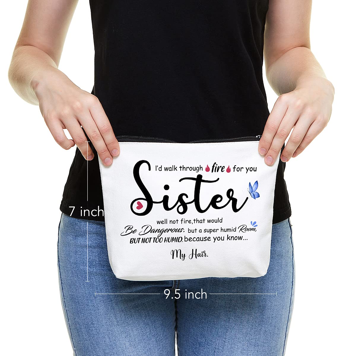 Fokongna Funny Sister Gifts from Sisters, Brother, Sister Birthday Gifts, Gift for Sister Soul Sister Gifts Big Little Girl Makeup Bag-Fire for You Sister