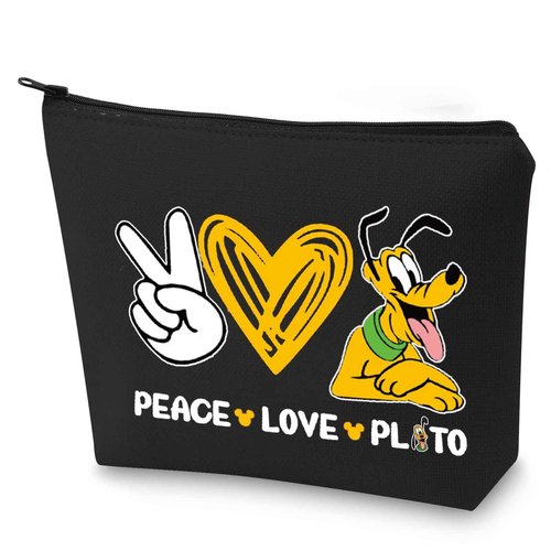 WZMPA Funny Dog Cosmetic Bag Dog Fans Gifts Peace Love Makeup Zipper Pouch Bag Cartoon Movie Merchandise (Peace Love Plu-BL)