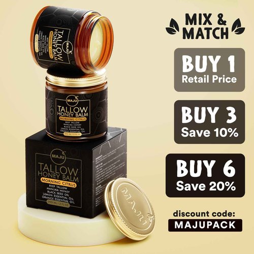 MAJU Tallow Honey Balm, Morning Citrus (2 oz), Grass Fed Beef Tallow for Skin with Organic Black Seed Oil, Manuka Honey and Organic Beeswax, Skin and Face Moisturizer for Deep Hydration