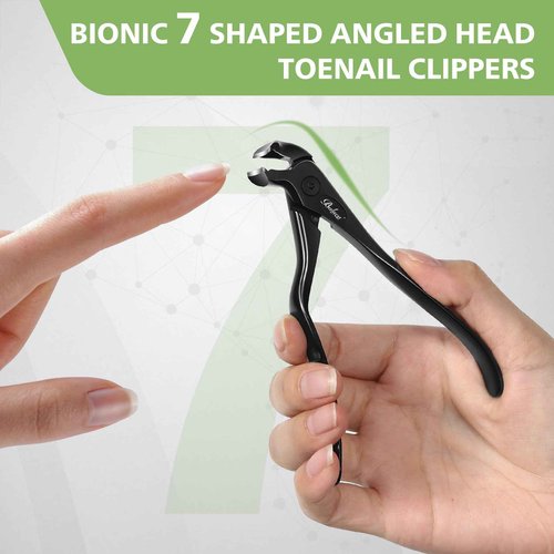 BALUCA Ergonomic Nail Clipper for Seniors - Straight Toenail Clipper for Thick Toenails and Fingernails, Long Handle Nail Clippers with Catcher, Precision Nail Trimmer for Men and Women - Black