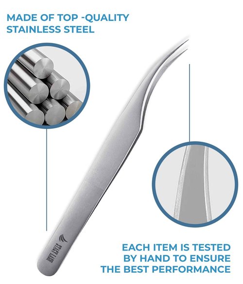 Stacy Lash Extra Strong Evolution Eyelash Extension Glue 10ml & STL-1 Isolation Tweezers for Extensions/Black Adhesive 1-2 Sec Drying Time/Precision Stainless Steel Tool/Professional Supplies