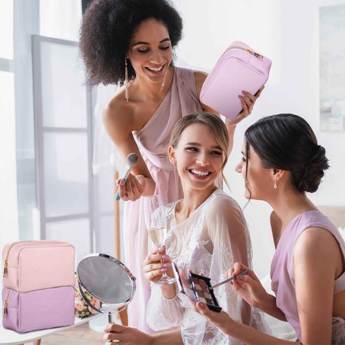 Sweetude 10 Pcs Christmas Makeup Bag Bulk Christmas Gift PU Leather Cosmetic Bag Small Skincare Toiletry Pouch with Zipper for Women Xmas Wedding Gift Favors(Pink and Purple)
