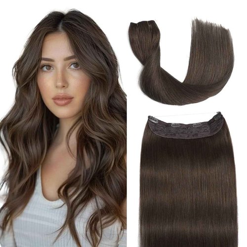 Sindra Wire Hair Extensions Medium Brown Fishing Line Human Hair Extensions With Invisible Clips Brown 14 Inch 70g