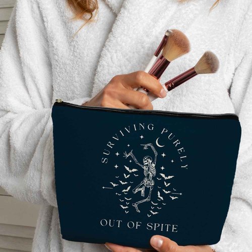 ignytiger Funny Dark Horror Halloween Goth Skeleton Makeup Bag, Gothic Cosmetic Bag for Women,Halloween Gifts for Women, Makeup Pouch, Surviving Purely out of Spite