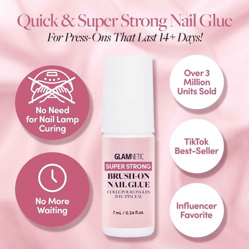 Glamnetic Press On Nails & Brush On Nail Glue Bundle - Goal Digger | Glossy, Semi-Transparent, Short Round Nails, Reusable | Super Strong Nail Glue | Mess-Free, Durable & Long-Lasting
