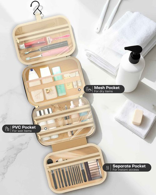 HOTOR Hanging Toiletry Bag - Spacious Travel Toiletry Bag for Women & Men, Multi-Pocket Makeup Organizer, Travel & Cruise Essentials for Business Trip, Gym, Black, 11.0" x 8.7" x 3.9"