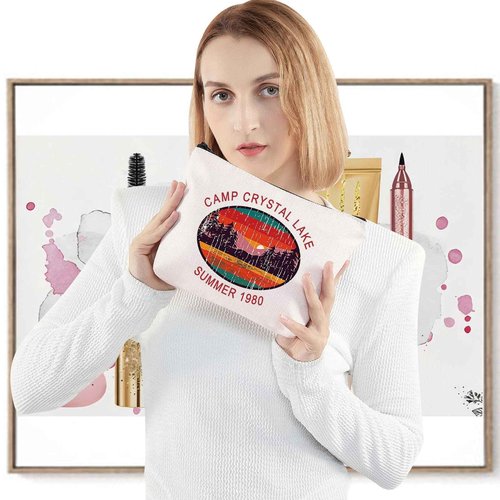 LEVLO 1980 Camp Crystal Lake Counselor Cosmetic Make Up Bag 80s Horror Movie Jason Voorhees Makeup Zipper Pouch Bag (Camp Crystal Lake)