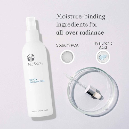 Nu Skin NaPCA Moisture Mist | Revitalizing Moisturizer & Cooling Mist with Hyaluronic Acid | Hydrating Spray for Face, Body & Hair | Sodium PCA for All Skin Types | 8 oz | 1 Pack