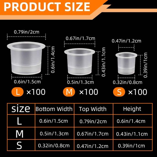300 Pieces Tattoo Ink Caps,Tattoo Cups,Pigment Cups,Makeup Container Cap - 100 Small,100 Medium,100 Large - for Ink,Paints,Glues